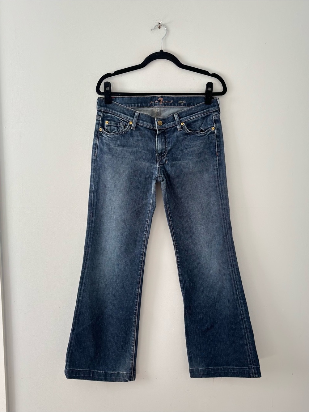 7 For All Mankind Tailorless Dojo Jeans Mid-Rise Denim Flare Long Faded Blue